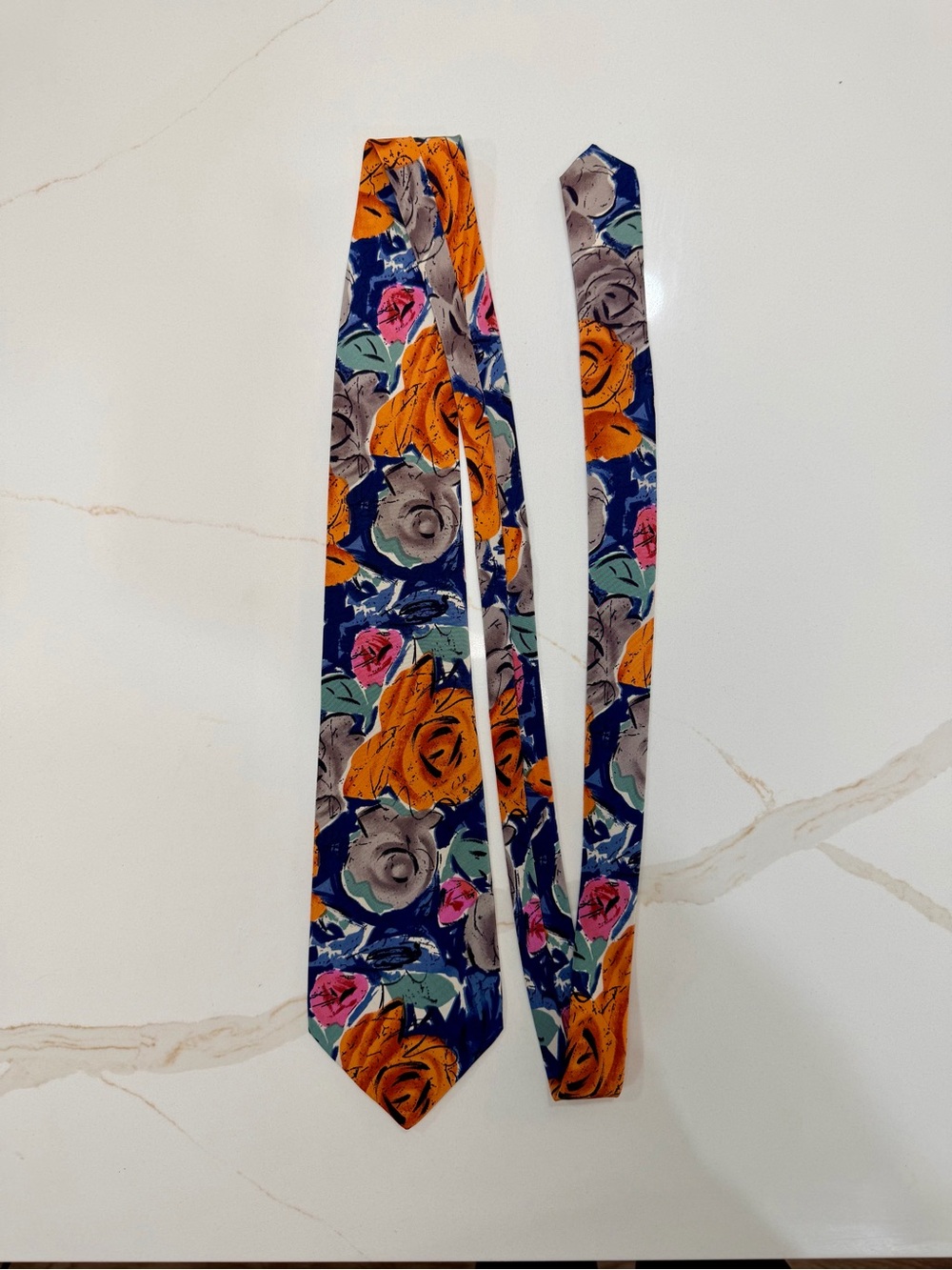 Vintage Brioni 100% Silk Abstract Floral Tie Made in Italy Orange Blue Designer - Picture 2 of 4